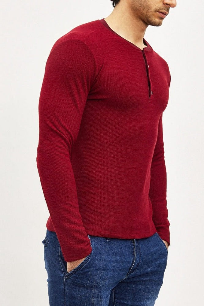 T-shirt manche long rouge homme 1