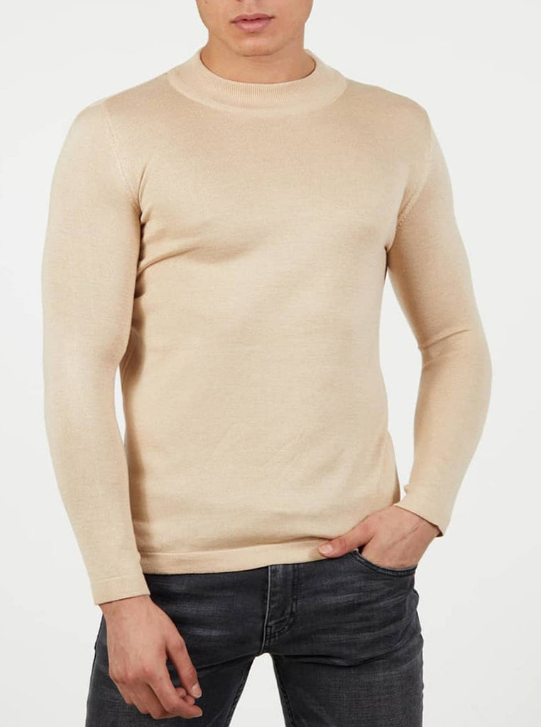 Pull col rond beige homme