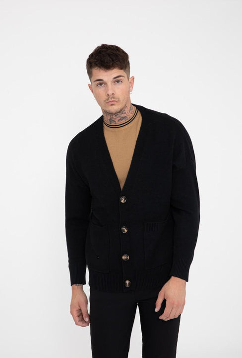 Pull cardigan noir fermeture bouton homme fashion