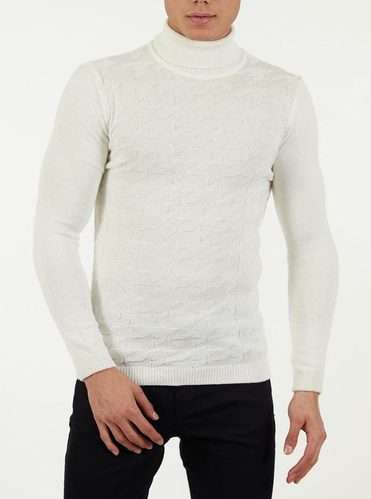 Pull col roulé blanc homme