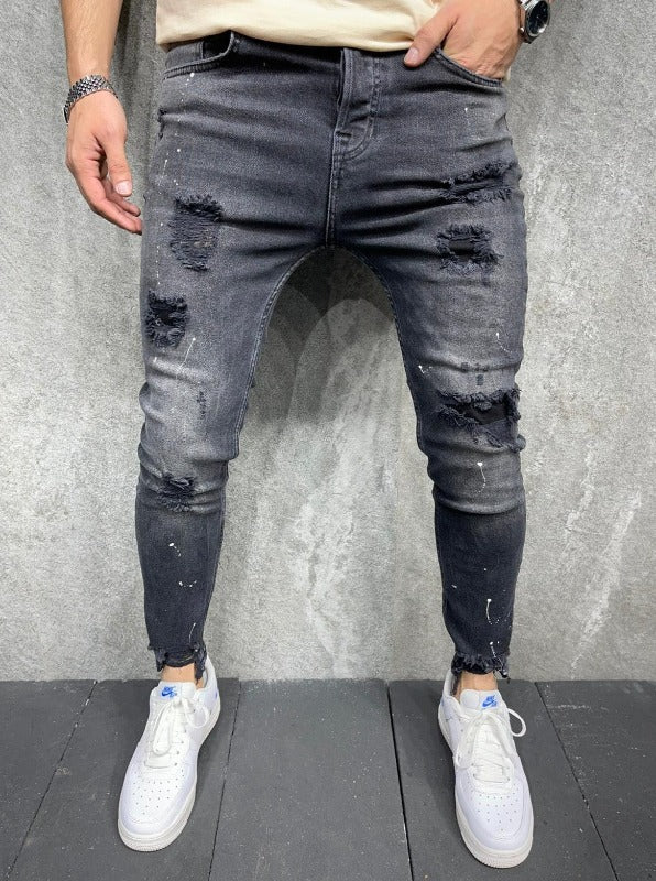 2y Jeans noir skinny fashion avec déchirures et peinture homme ilannfive