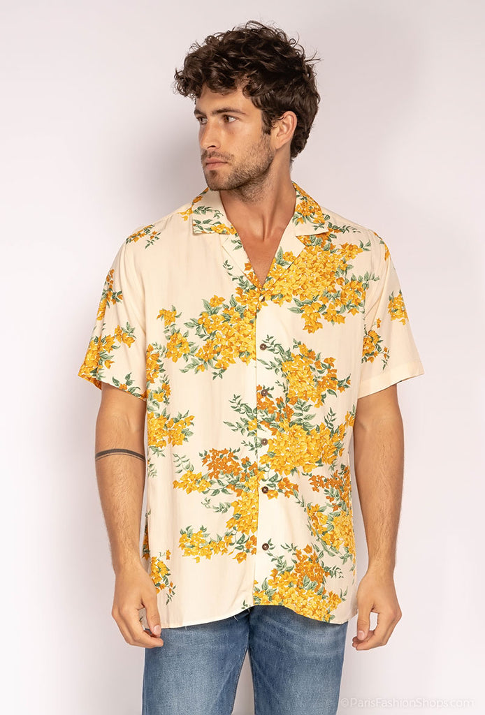 Chemise t-shirt manches courtes motifs floral jaune ilannfive