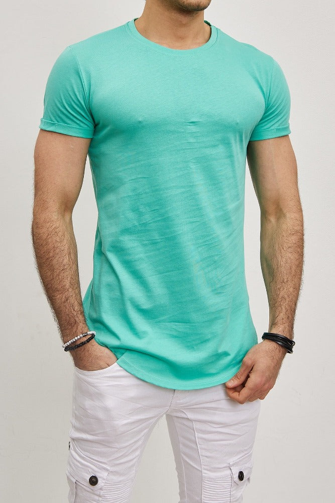 T-shirt oversize col rond turquoise coton homme