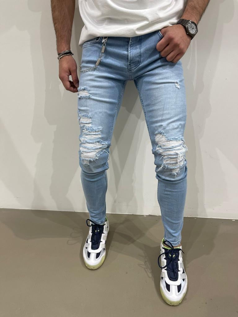Jeans classique bleu clair skinny fit destroyer fashion homme ilannfive