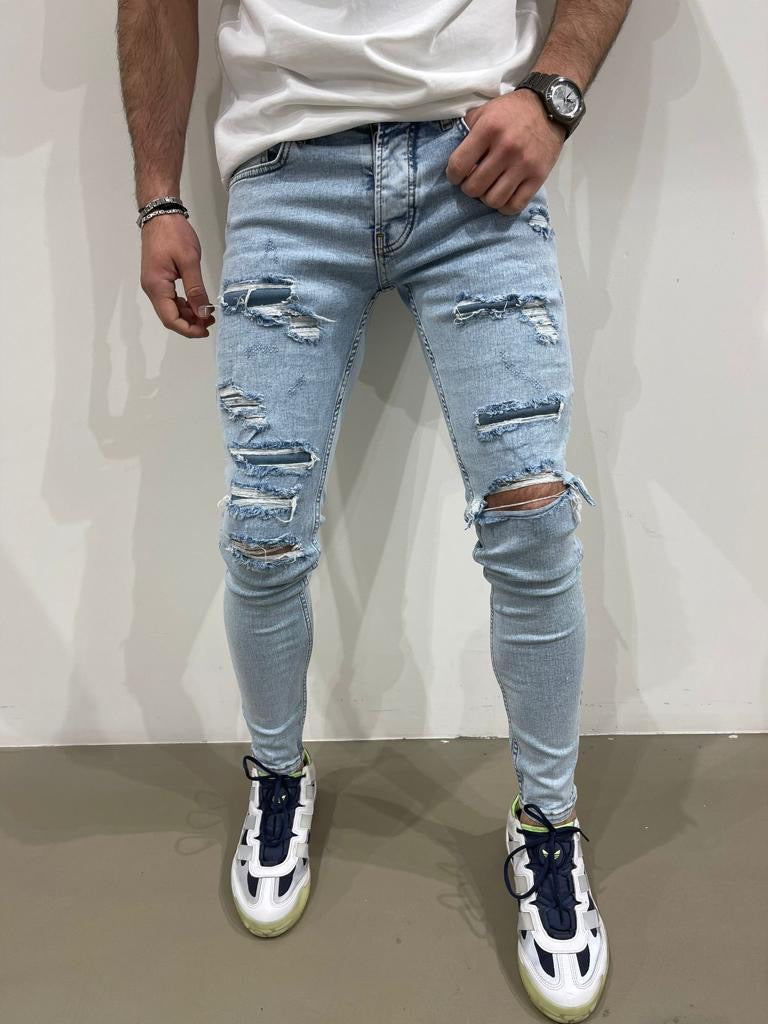 Jeans classique bleu clair skinny destroyer fashion homme ilannfive