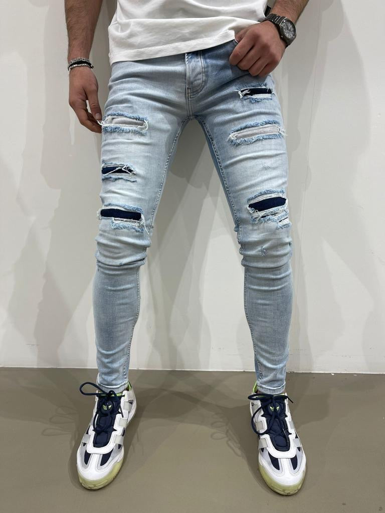 Jeans classique tendance bleu clair skinny destroyer fashion homme  ilannfive