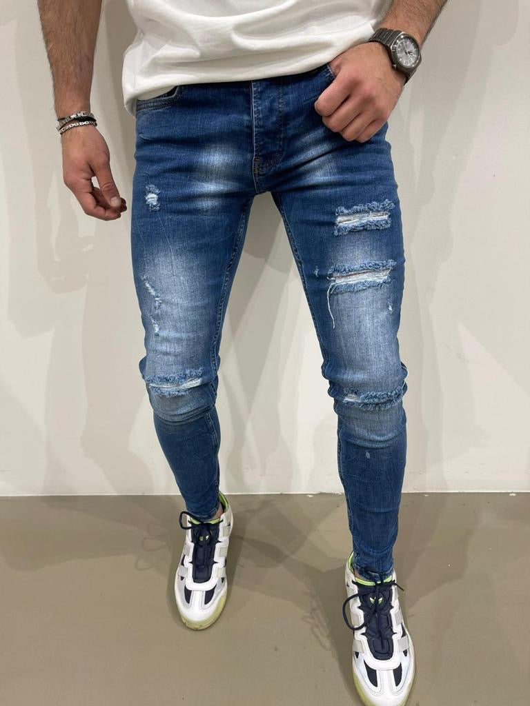 Jeans bleu foncé skinny  destroyer fashion homme ilannfive