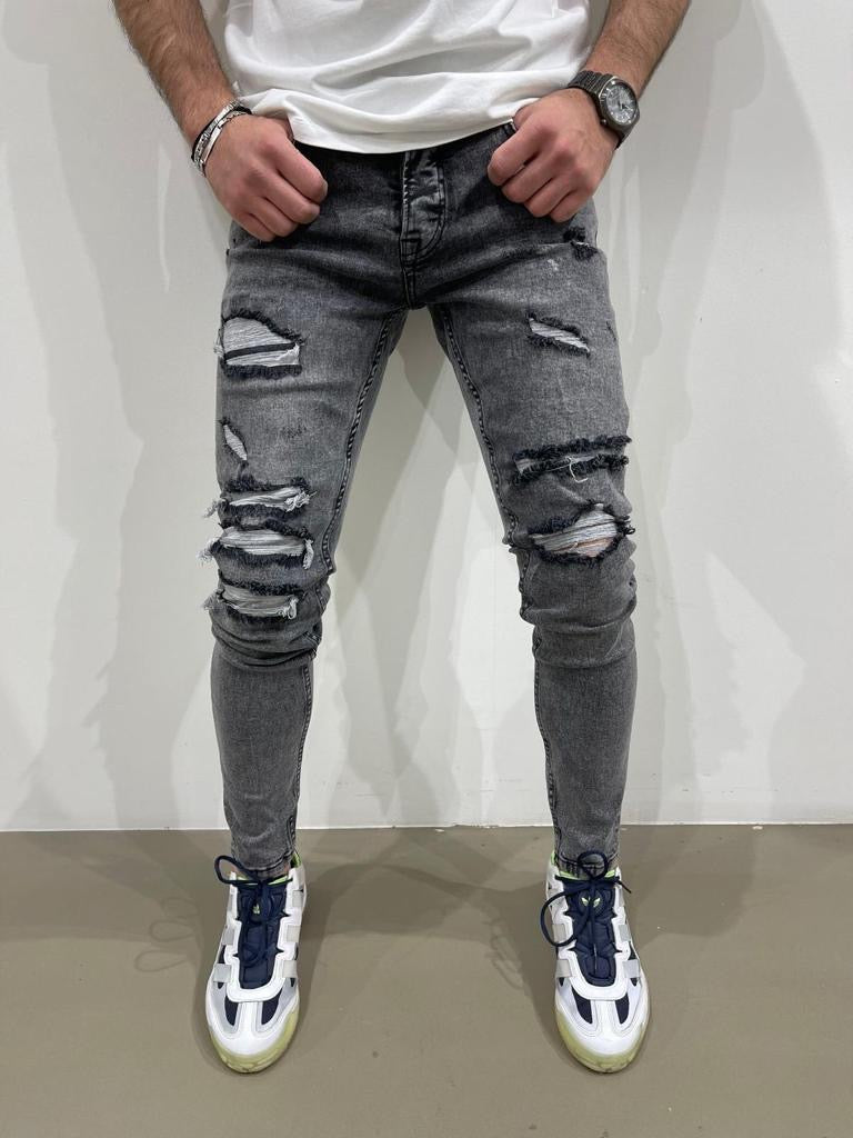Jeans gris foncé skinny destroyer fashion homme ilannfive