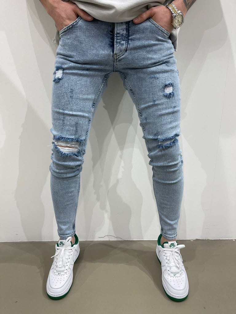 Jeans bleu dévlavé skinny fashion homme