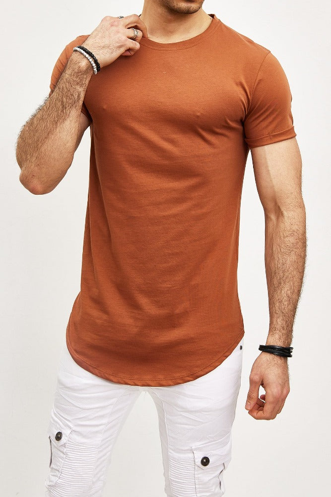 T-shirt oversize col rond rouille coton homme