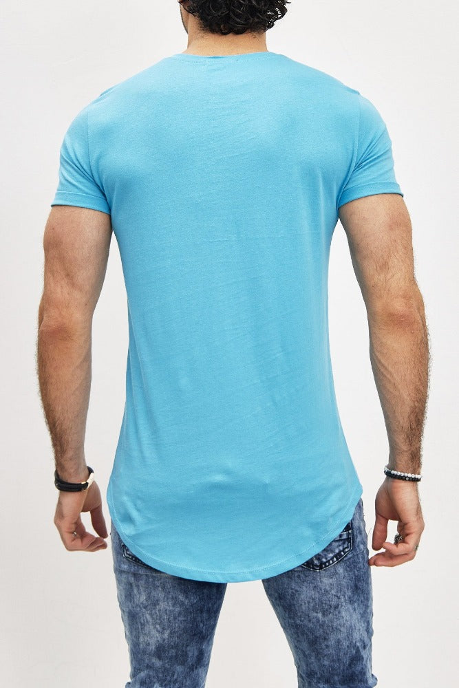 T-shirt oversize col rond bleu ciel coton homme fashion2