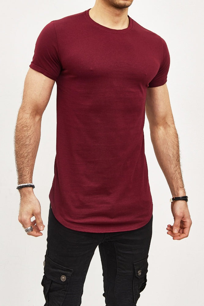 T-shirt oversize col rond bordeaux coton homme