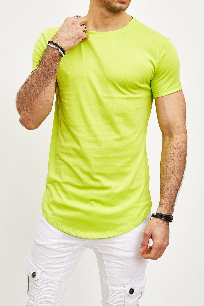 T-shirt oversize col rond jaune fluo coton homme stylé