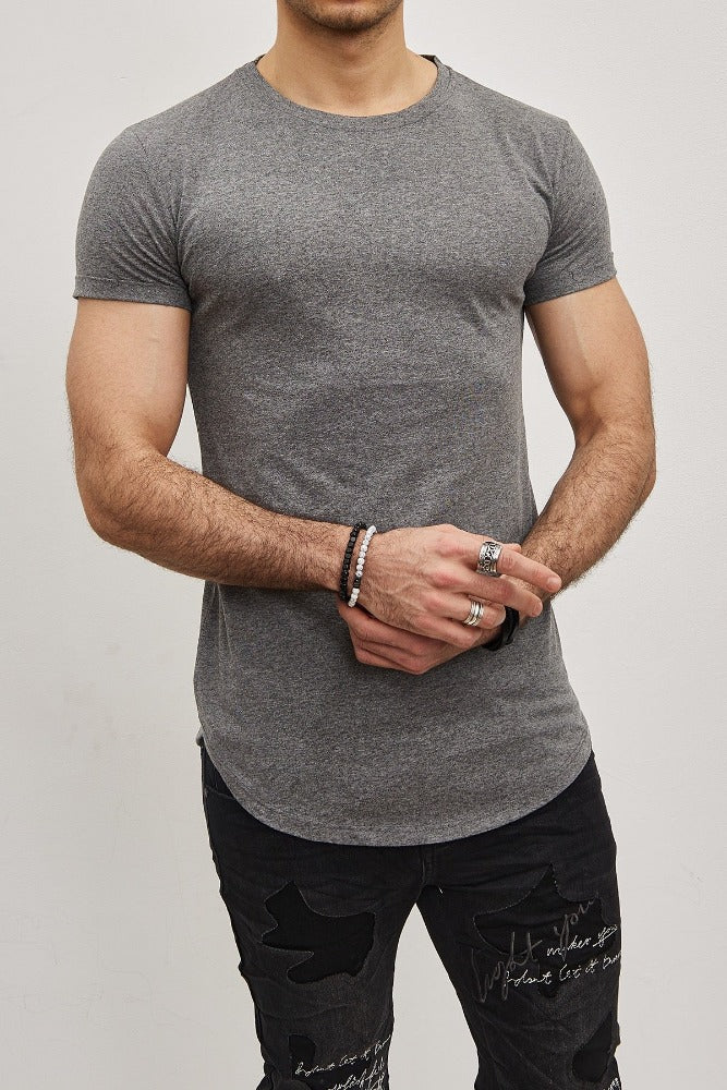 T-shirt oversize col rond gris foncé coton homme