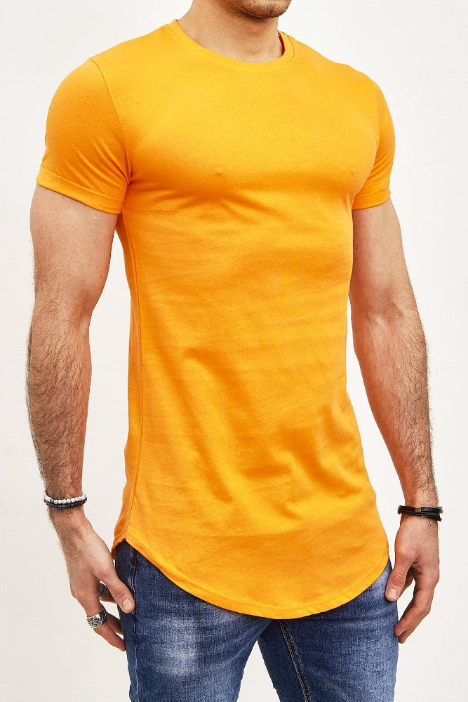 T-shirt oversize col rond orange coton homme
