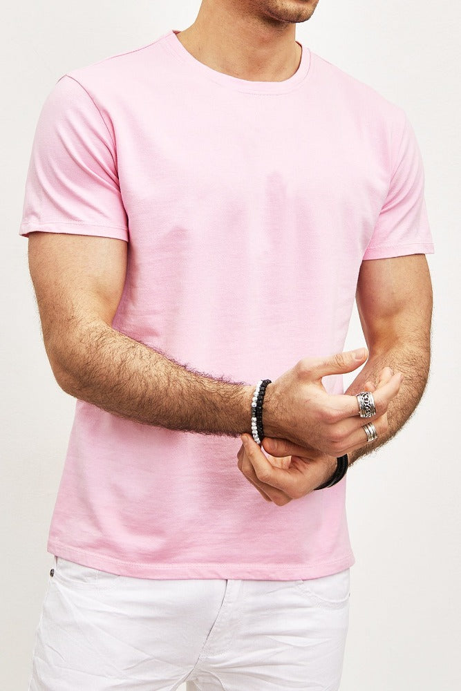 T-shirt manches courtes col rond rose homme