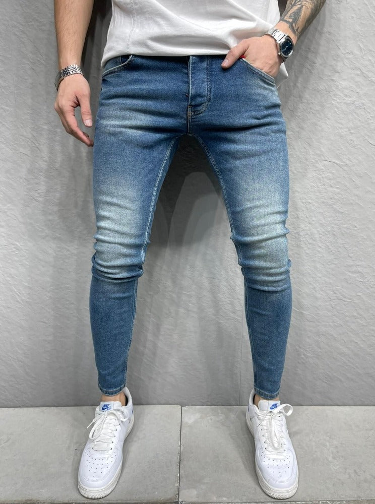 Jeans bleu délavé skinny classique homme
