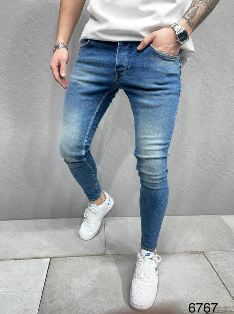 Jeans bleu délavé skinny classique homme