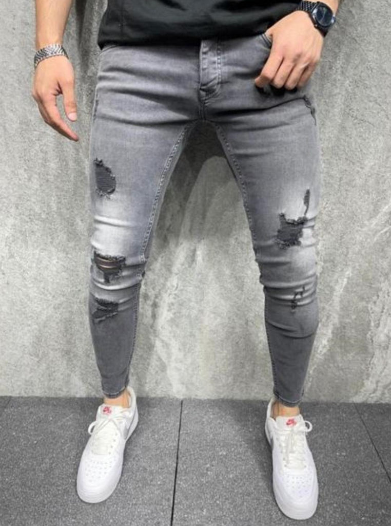 Jeans skinny gris avec déchirures homme ilannfive