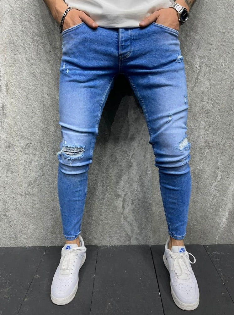 2y premium Jeans skinny bleu avec déchirures homme ilannfive