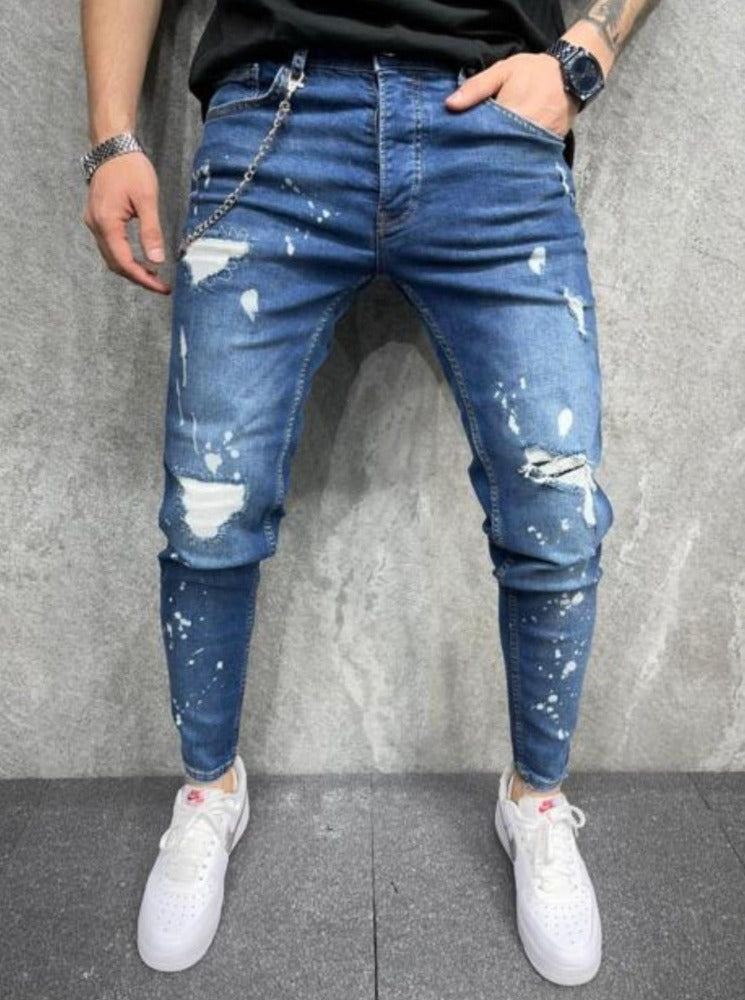 2Y Jeans bleu skinny fashion avec déchirure sur genoux et cuisses homme ilannfive