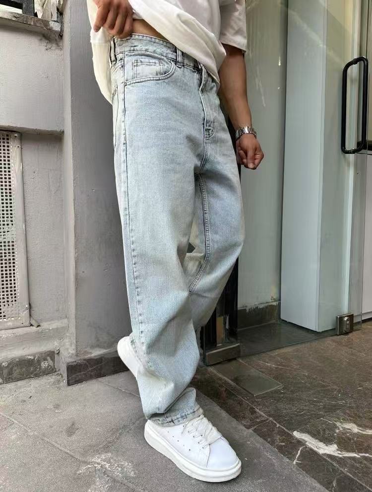 Jean Large Délavé Homme – Coupe Droite Oversize – Bleu Clair Urban