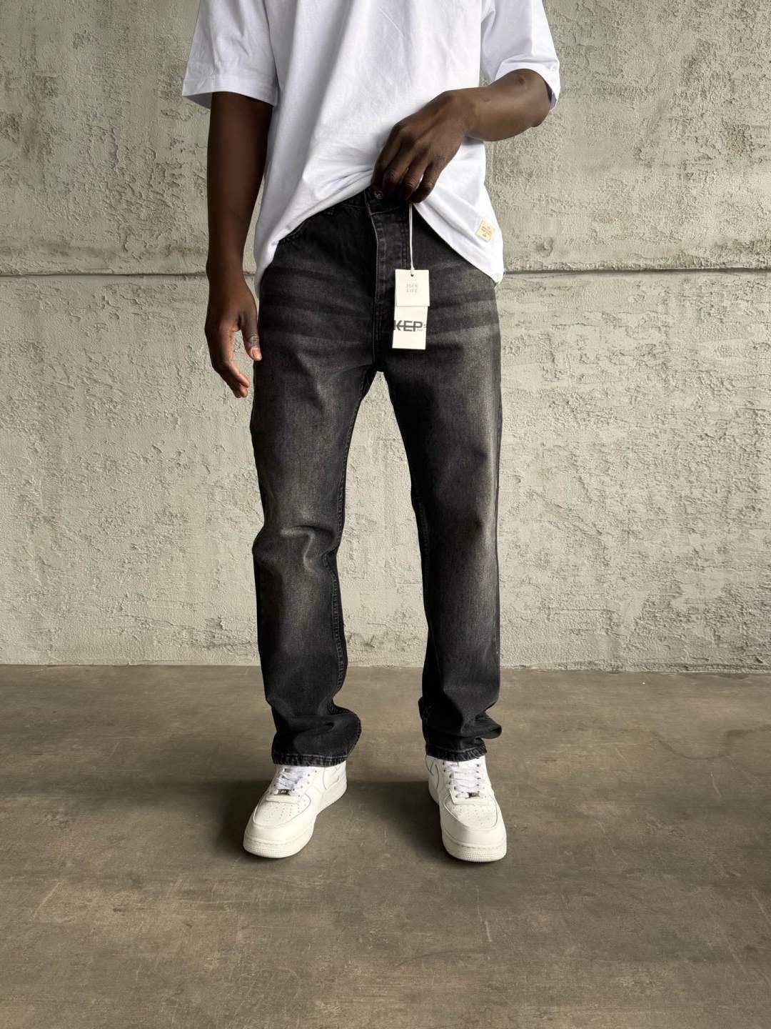 Jean Homme Noir Délavé Coupe Droite