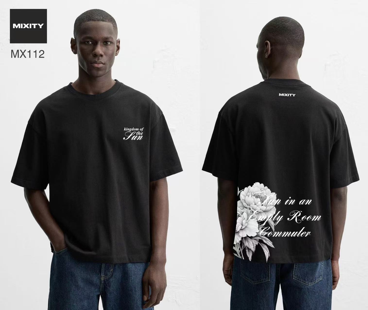 T-shirt oversize noir avec imprimé fleur