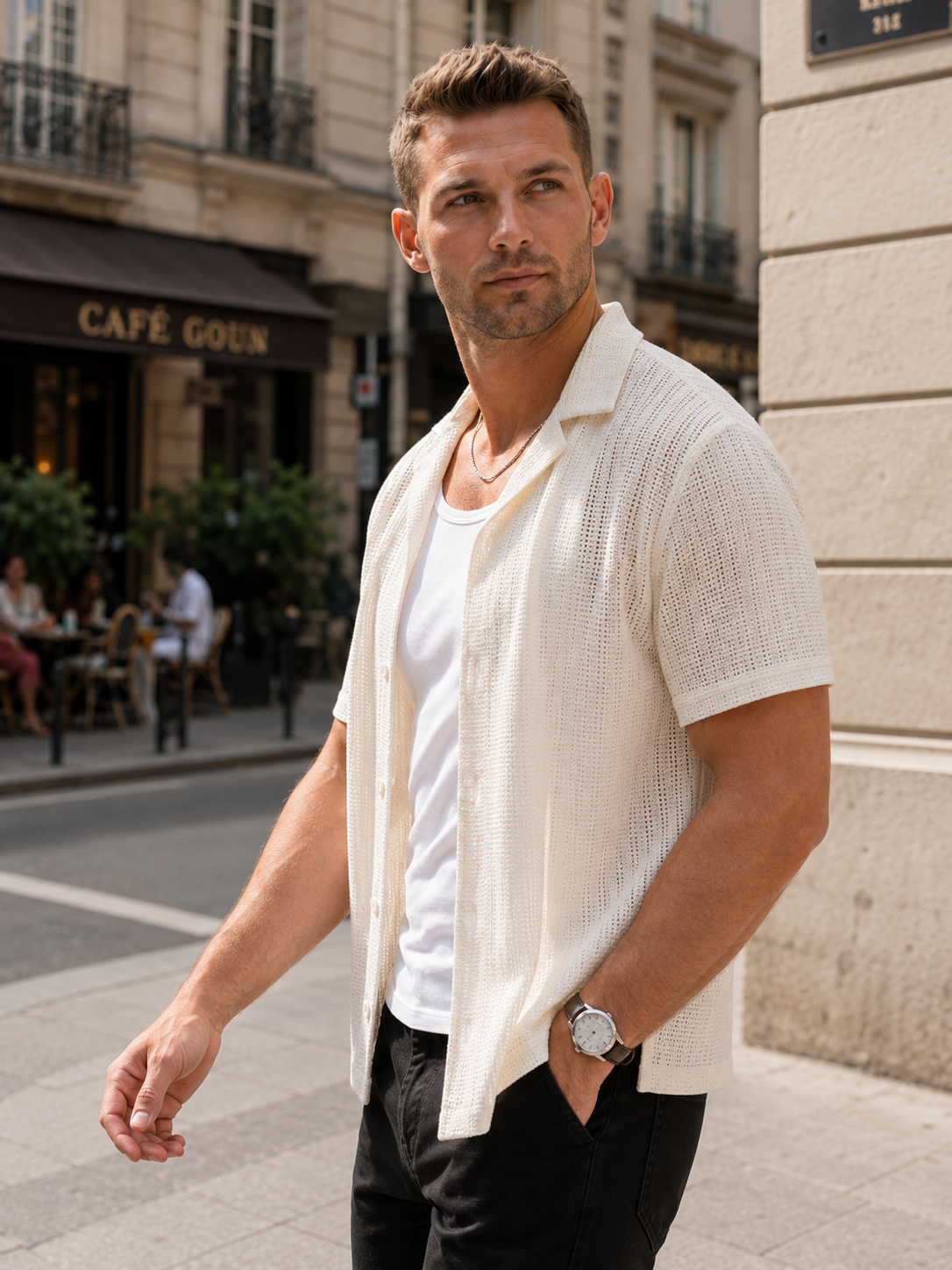 Chemise homme beige ajourée