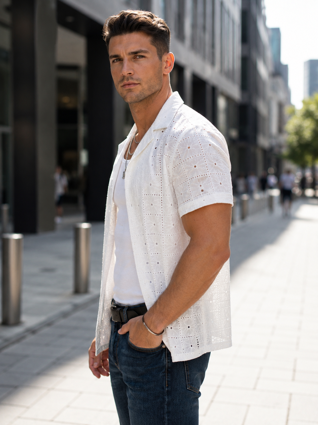 Chemise homme blanche brodée ajourée