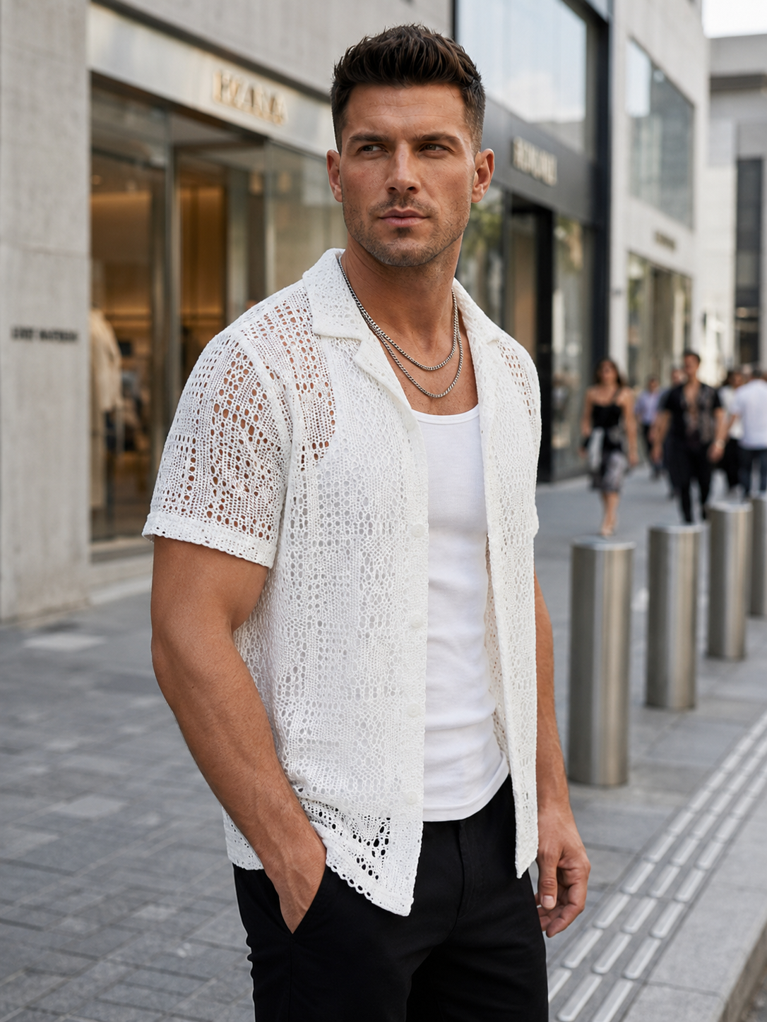 Chemise homme blanche ajourée façon crochet