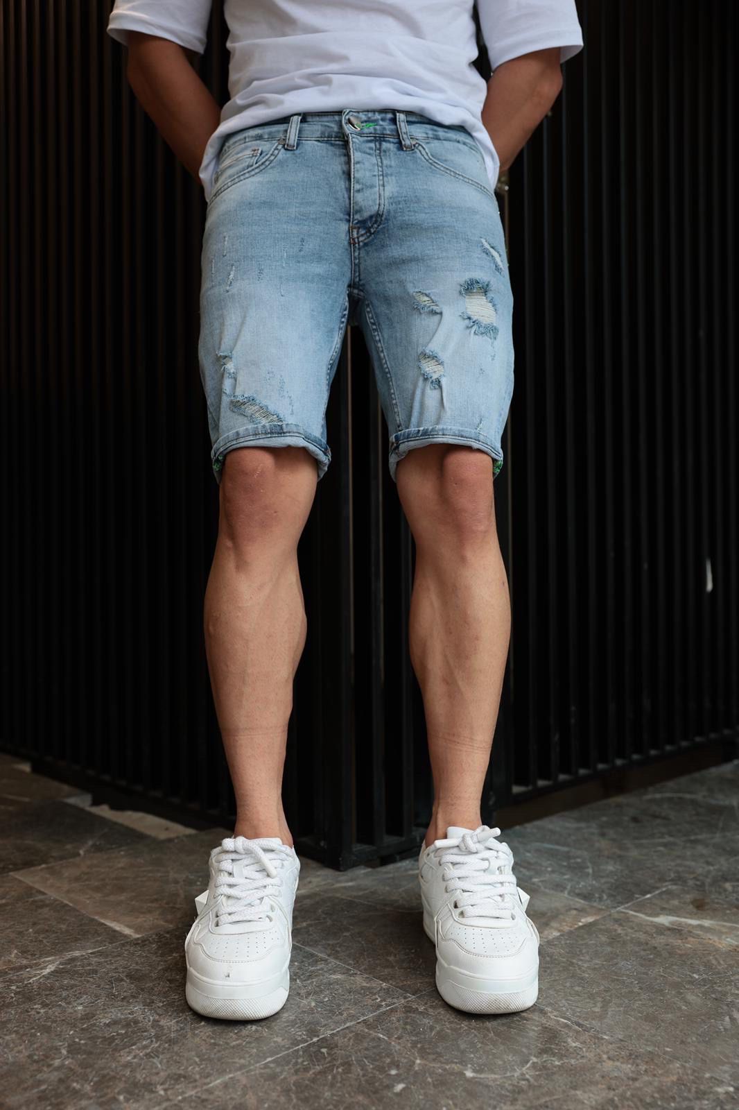 Short en jean déchiré bleu clair pour homme