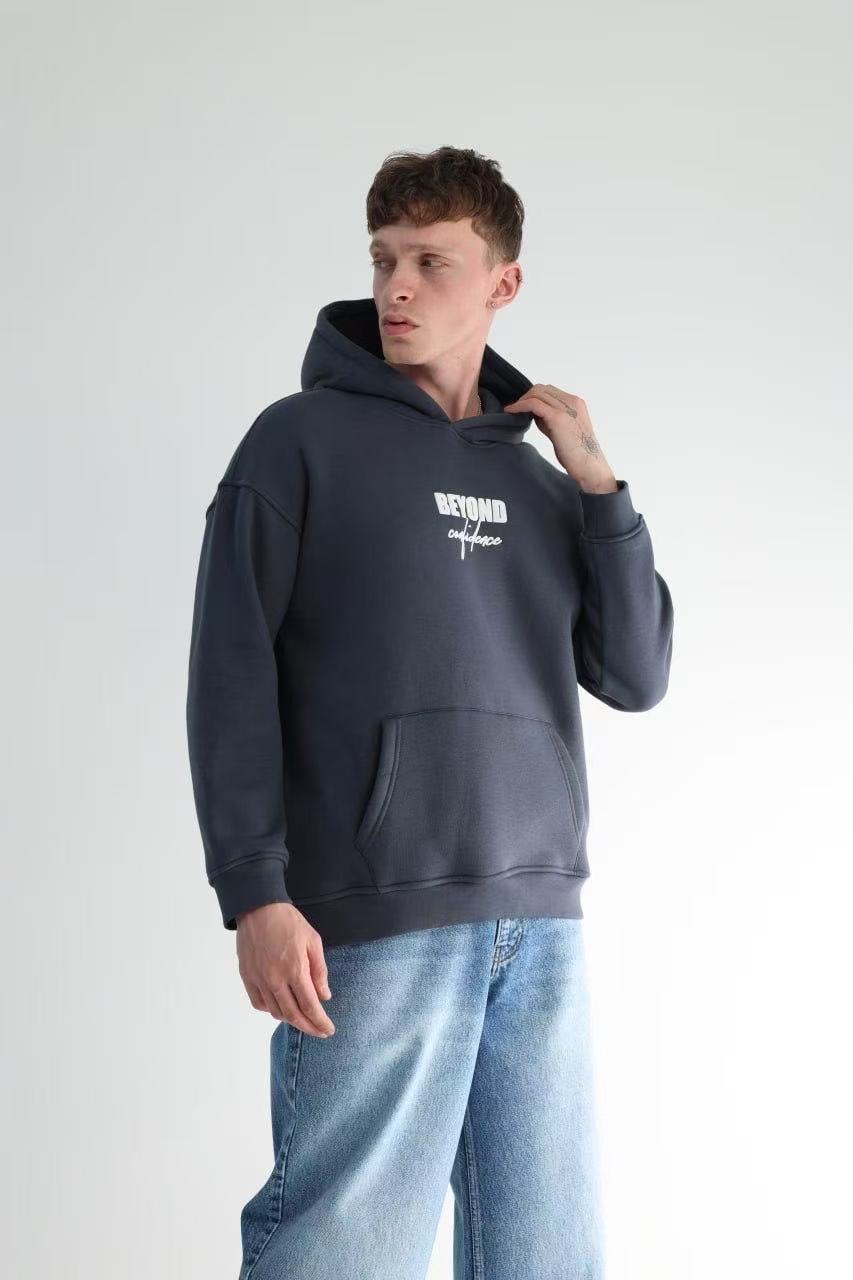 Sweat à capuche imprimé gris foncé