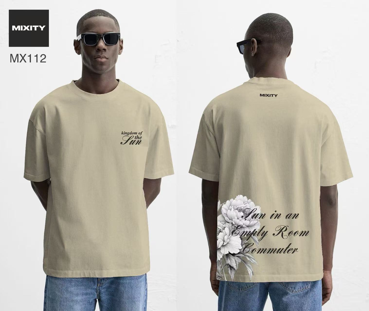 T-shirt oversize beige avec imprimé fleur