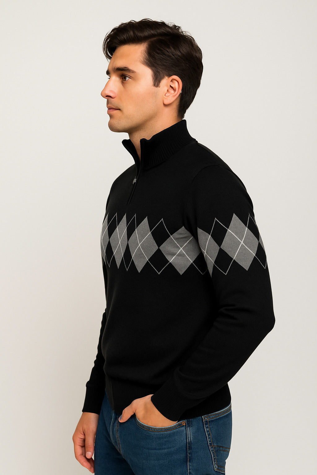 Pull homme zippé à losanges