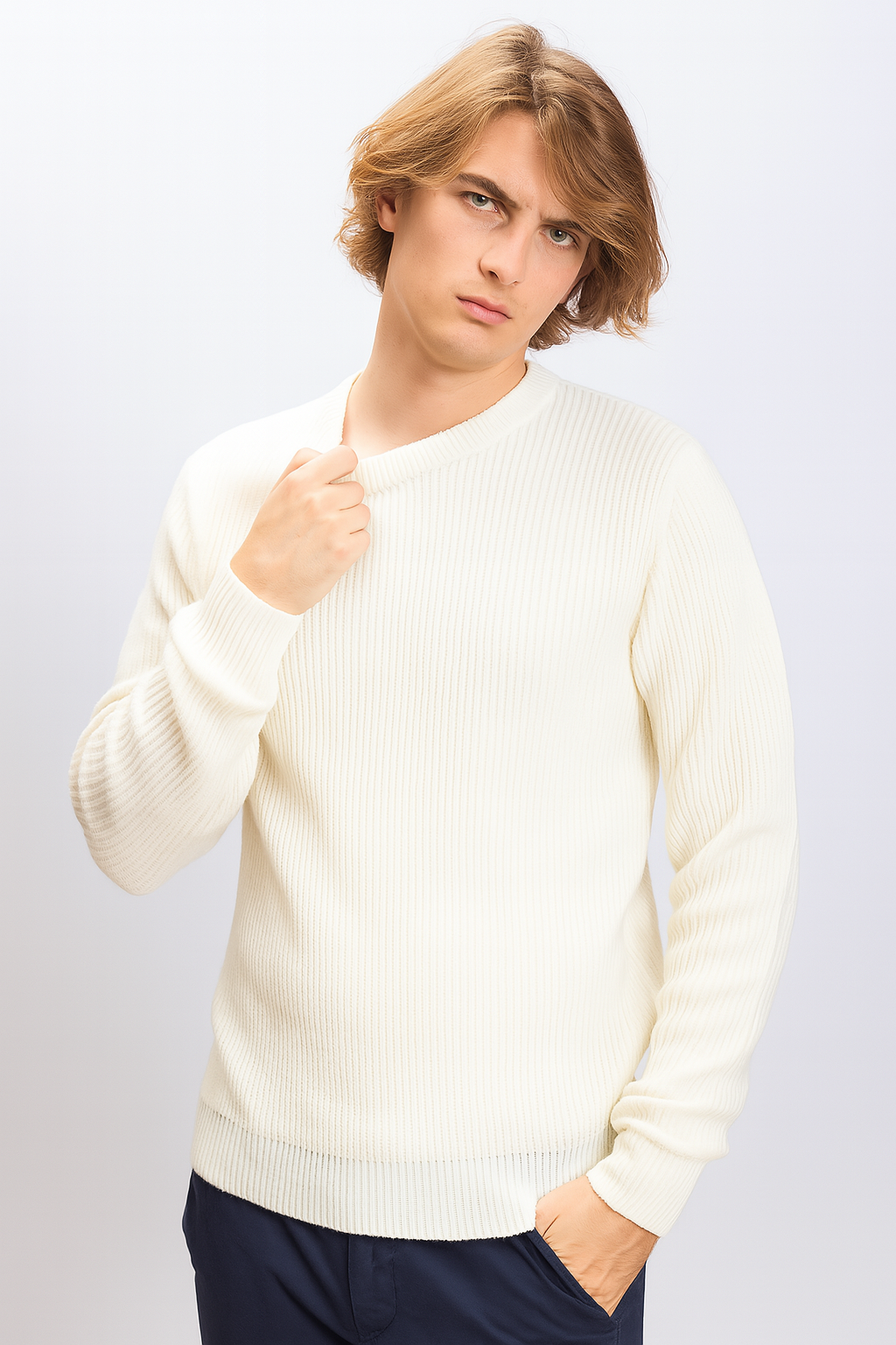 Pull Homme – Col Rond Maille côtelées