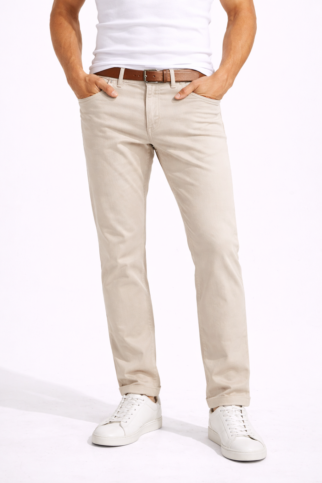 Jeans Homme Slim Fit Uni Beige