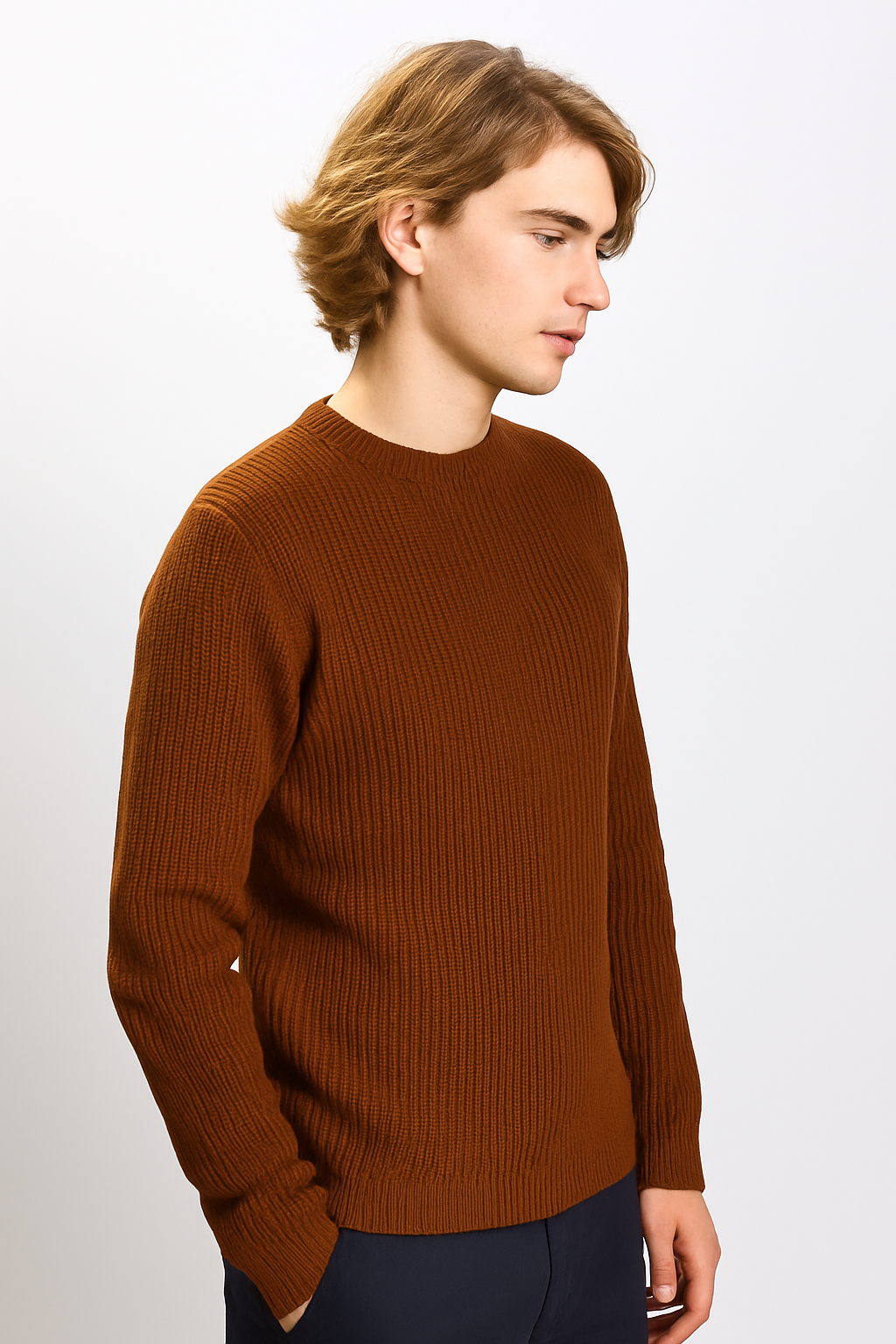 Pull Homme – Col Rond Maille côtelées