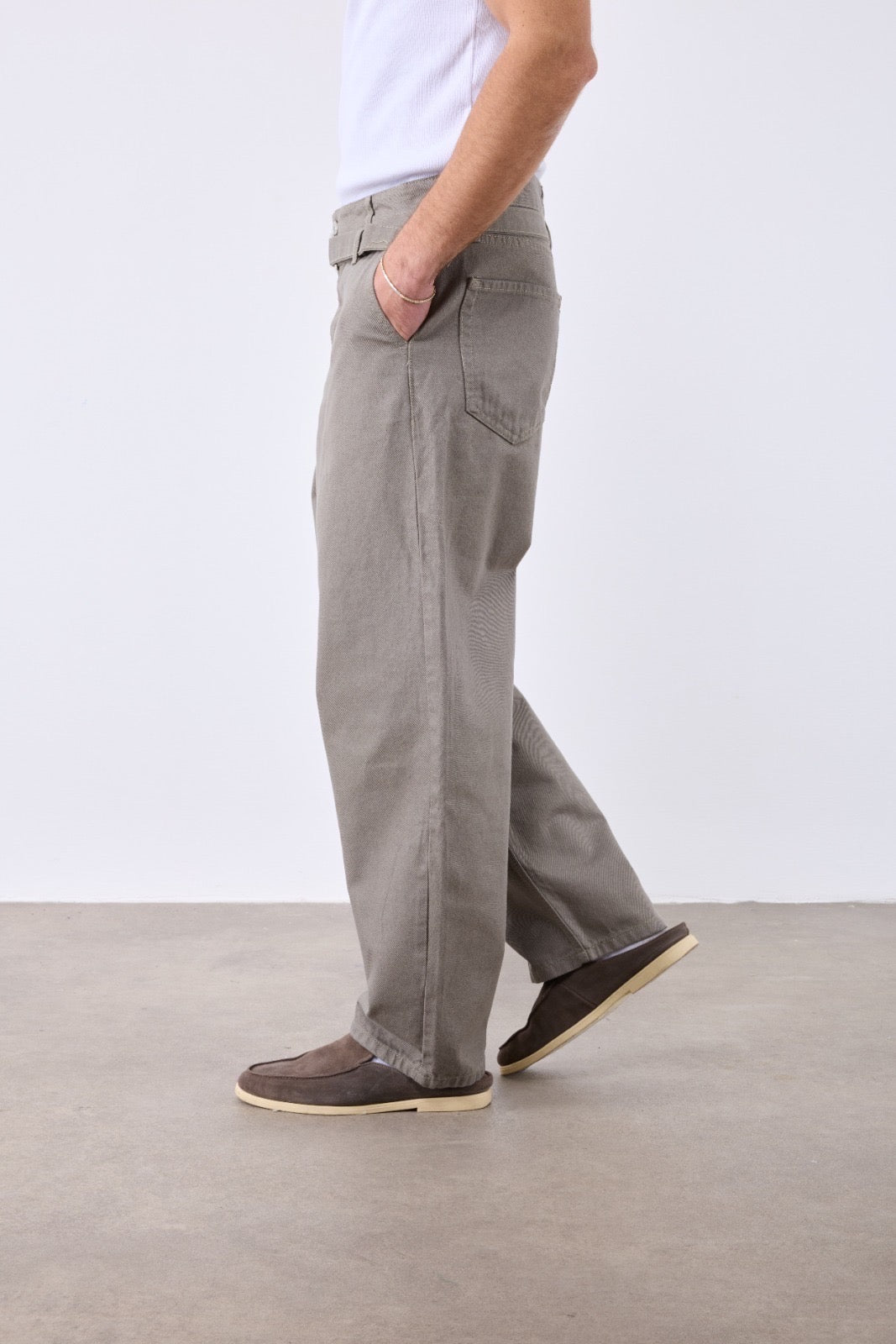 Jean Homme baggy gris avec Ceinture Intégrée