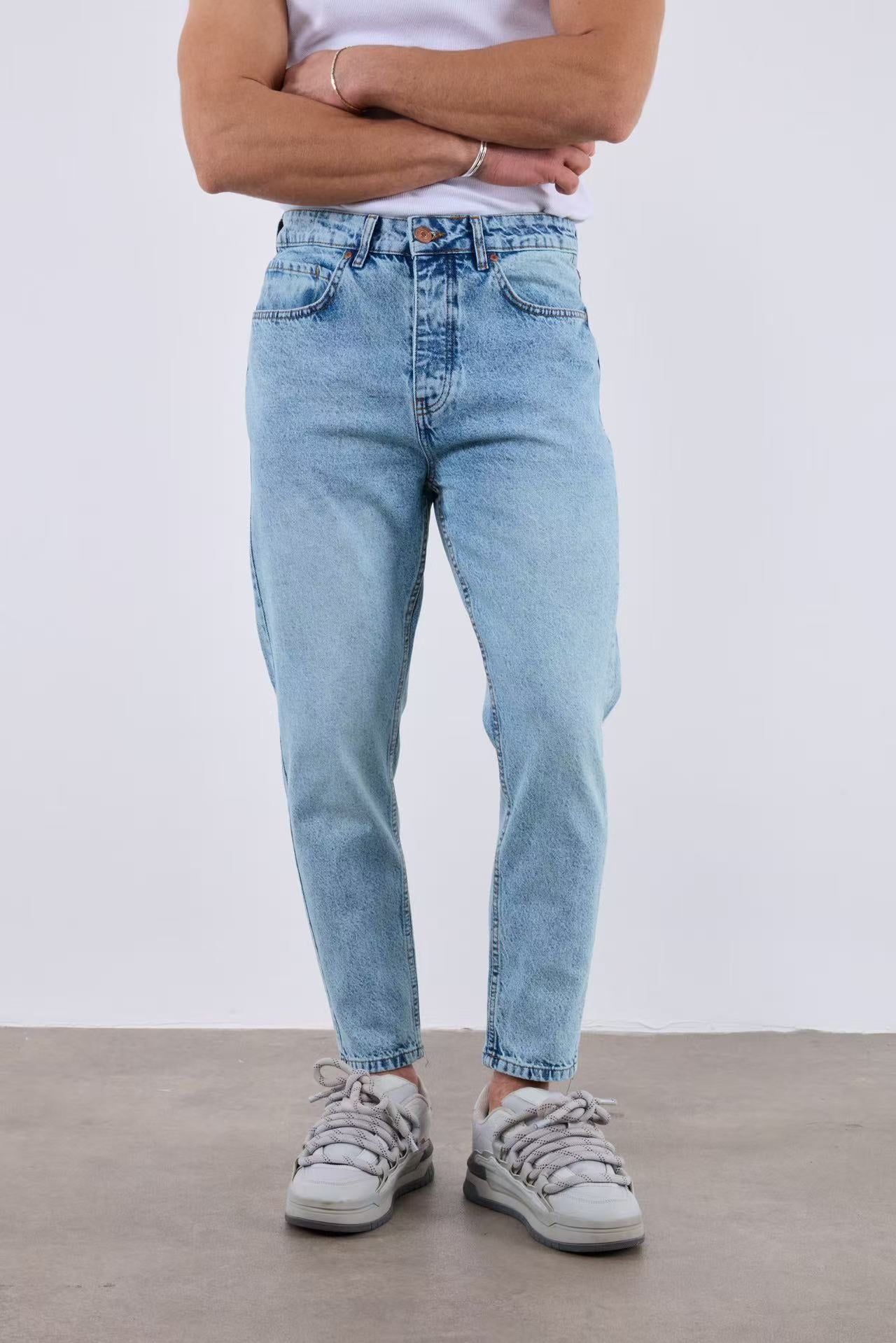 Jean homme bleu coupe boyfriend délavée