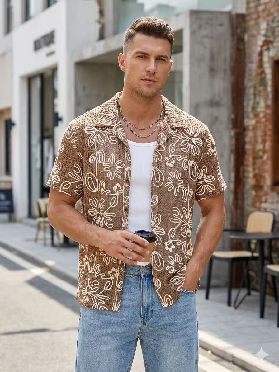 Chemise Manches Courtes Homme Camel