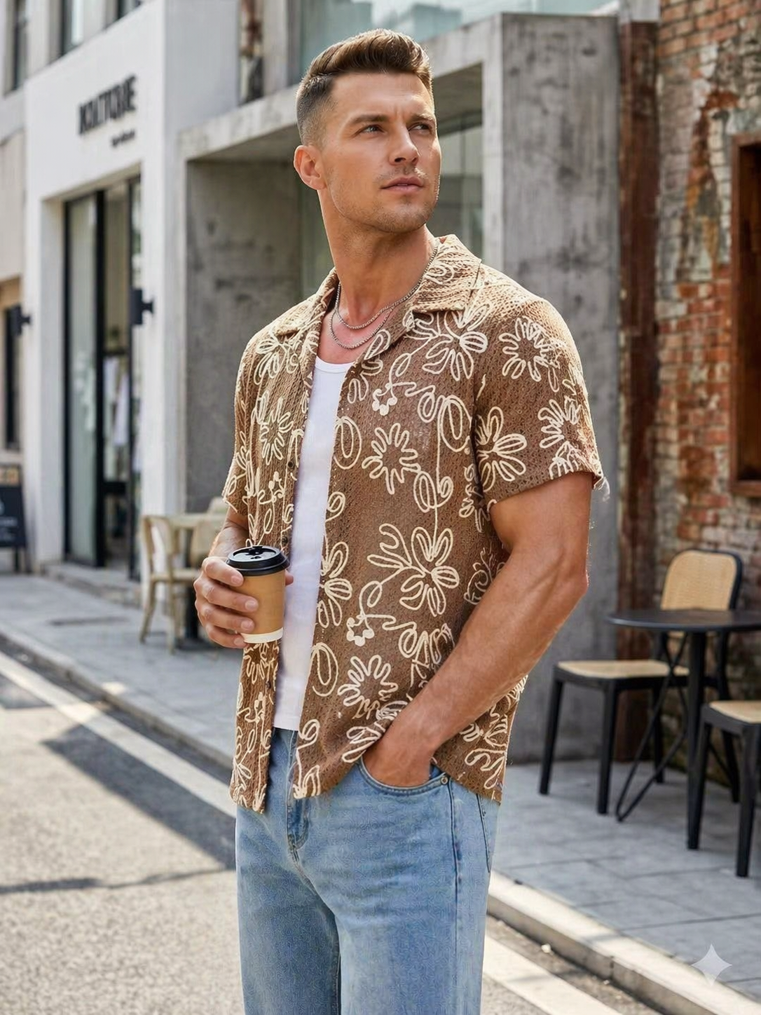Chemise Manches Courtes Homme Camel