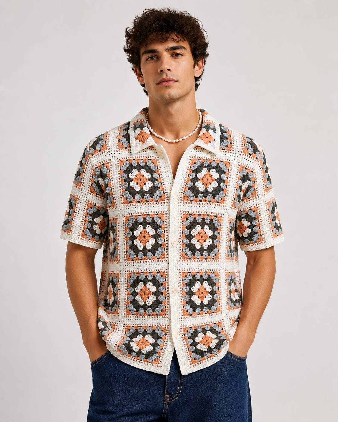 Chemise crochet carreaux rétro homme