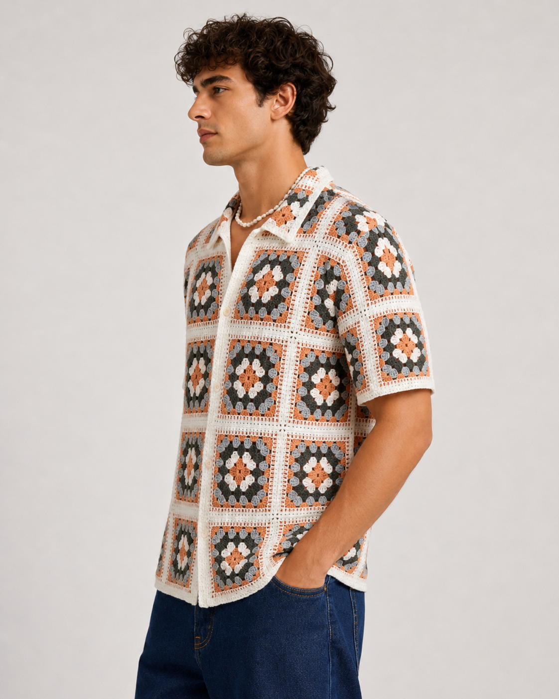 Chemise crochet carreaux rétro homme
