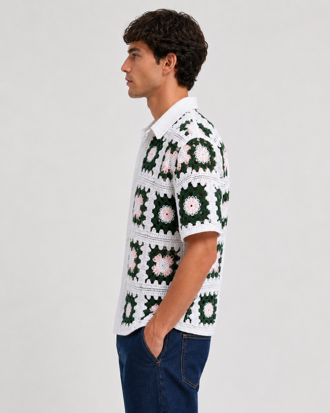 Chemise crochet carreaux verts homme