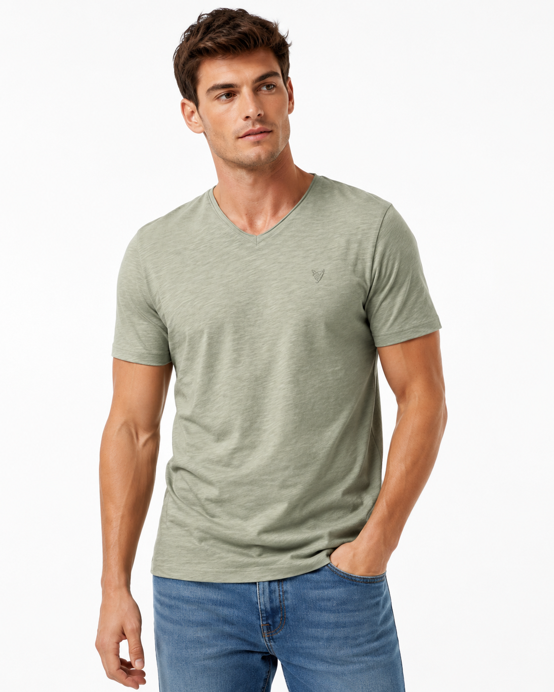 T-shirt homme col V beige