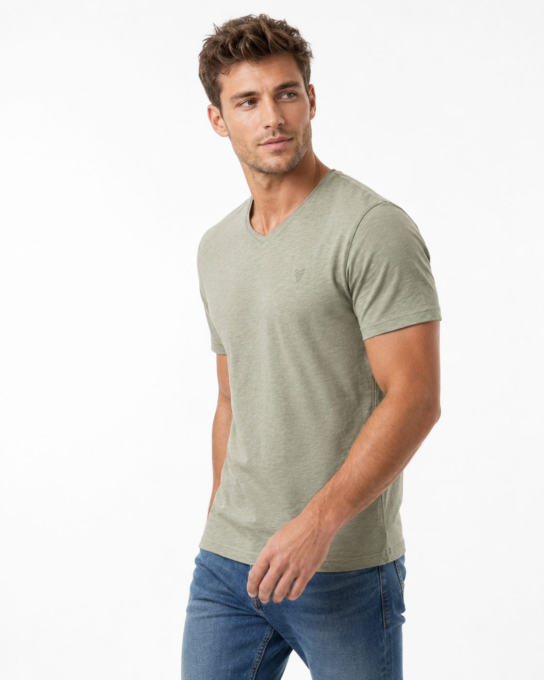 T-shirt homme col V beige
