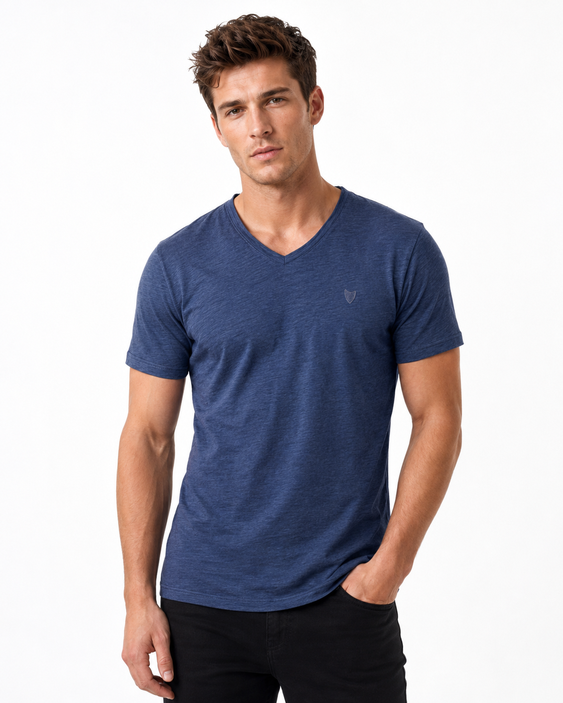 T-shirt homme col V bleu