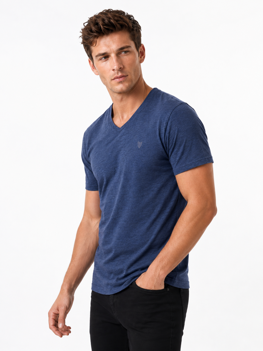 T-shirt homme col V bleu