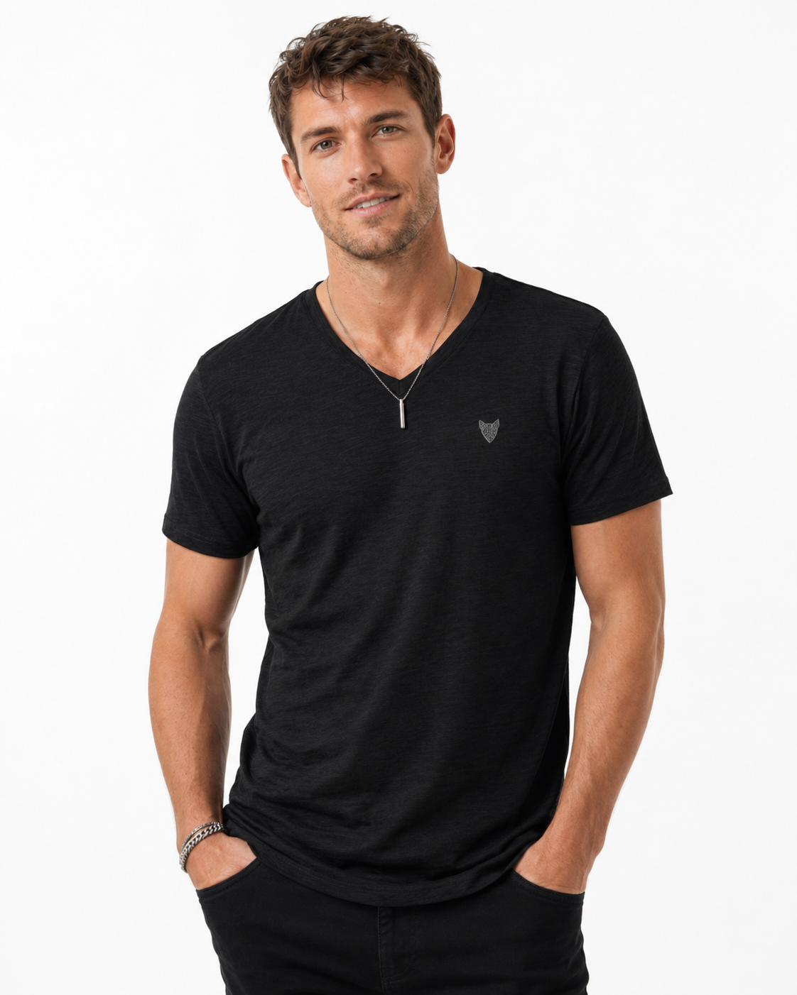 T-shirt homme col V noir